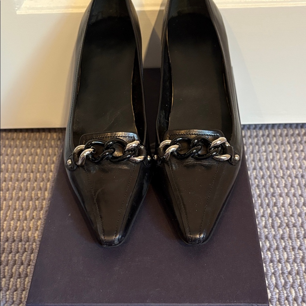 Prada kitten toe heels with chain